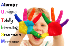 Young child with painted hands