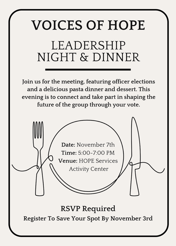 Voices of Hope Leadership Night & Dinner Flyer