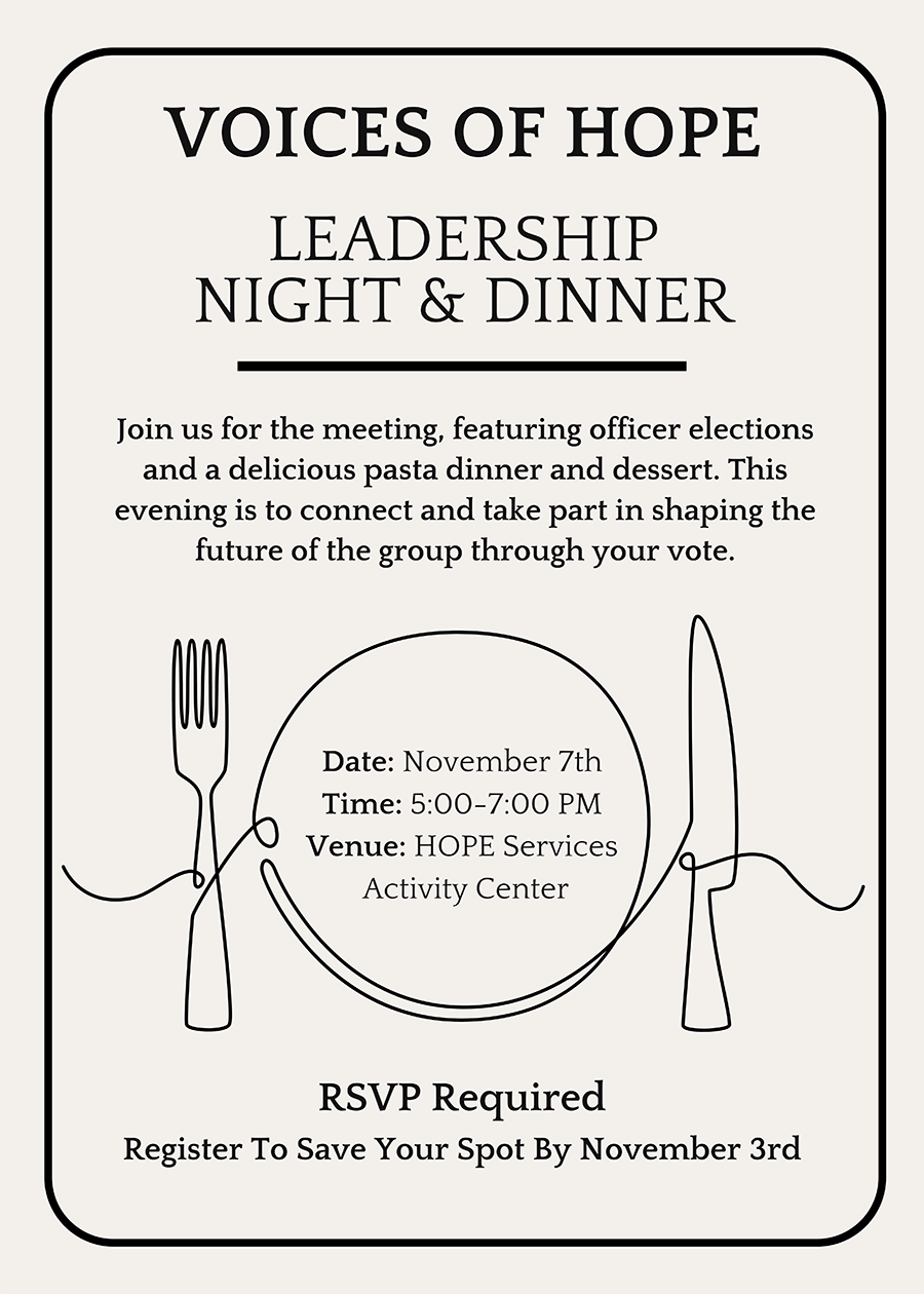 Voices of Hope Leadership Night & Dinner Flyer
