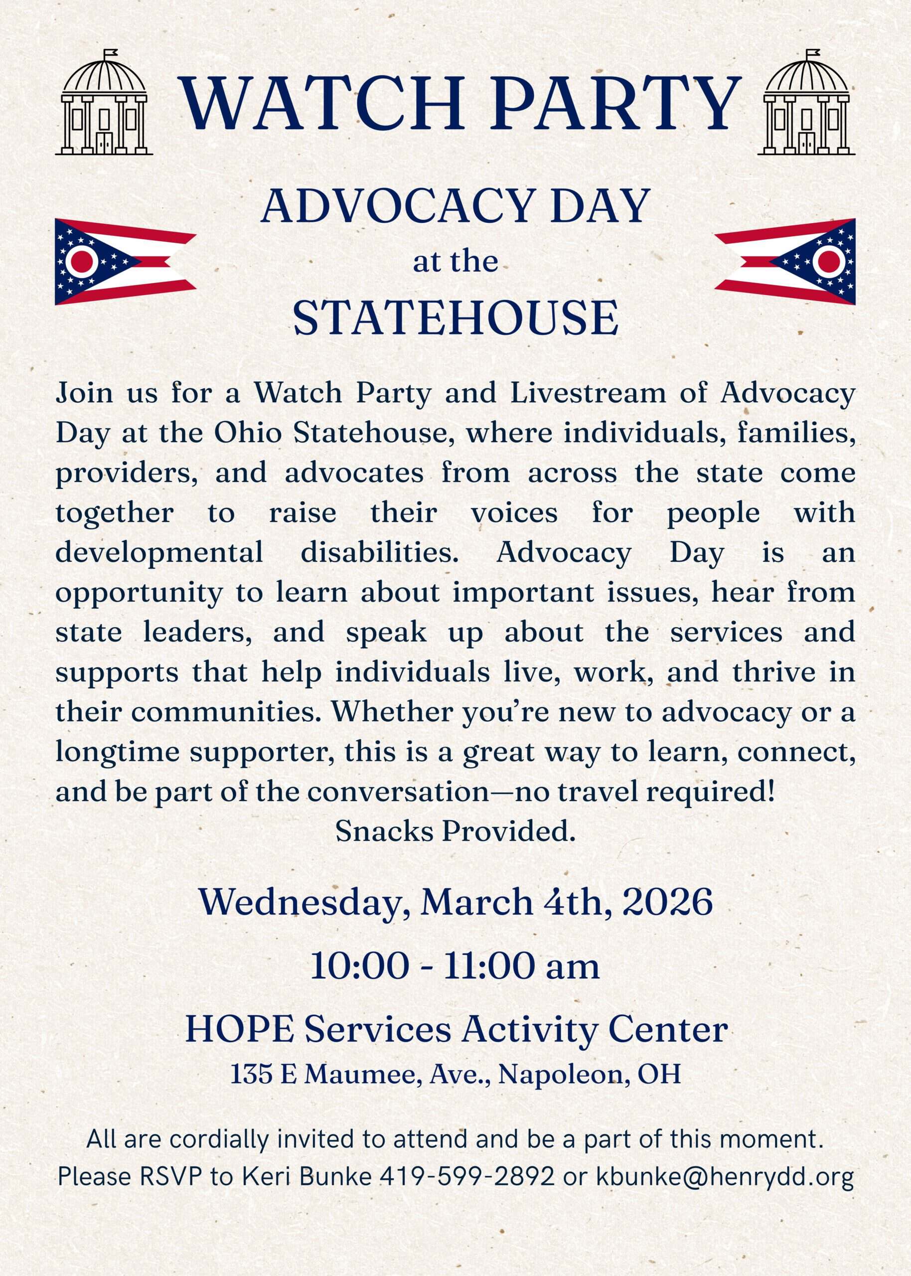 Advocacy Day at Ohio Statehouse for individuals, families, and advocates to raise voices.