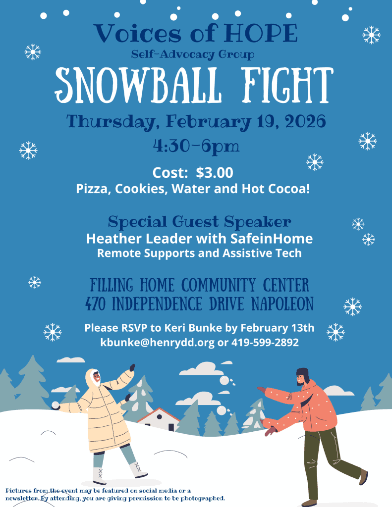 Children enjoying a snowball fight outdoors during the Henry County DD event.