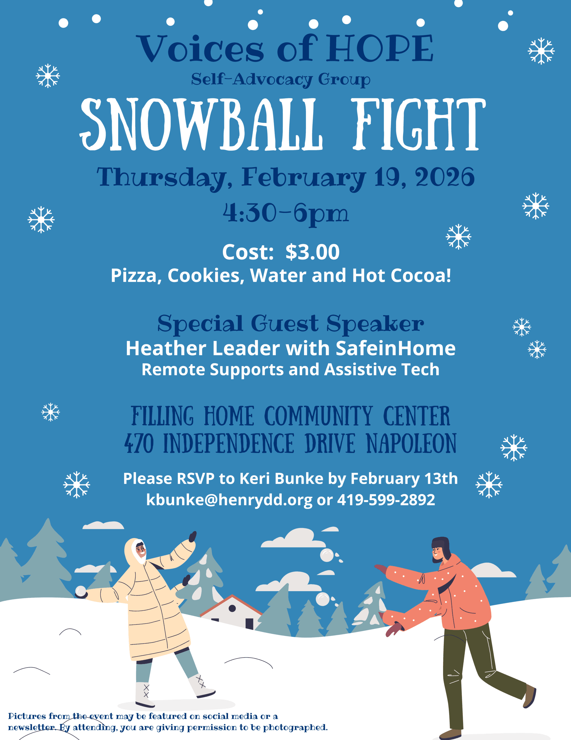 Children enjoying a snowball fight outdoors during the Henry County DD event.