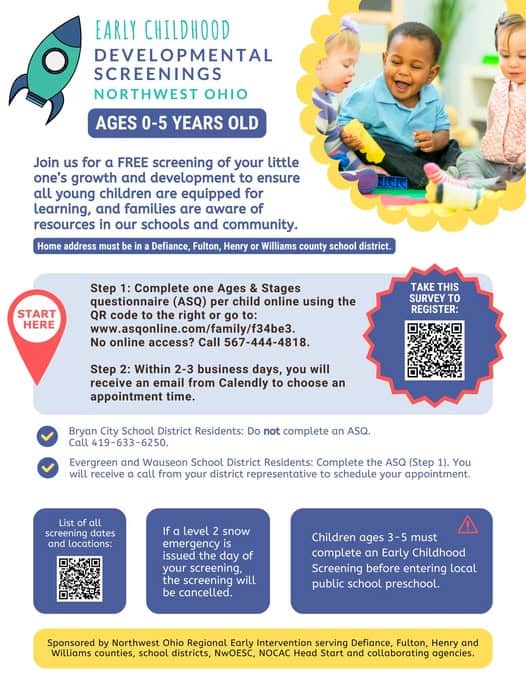 Early childhood developmental screening event for ages 0-5 in Henry County.