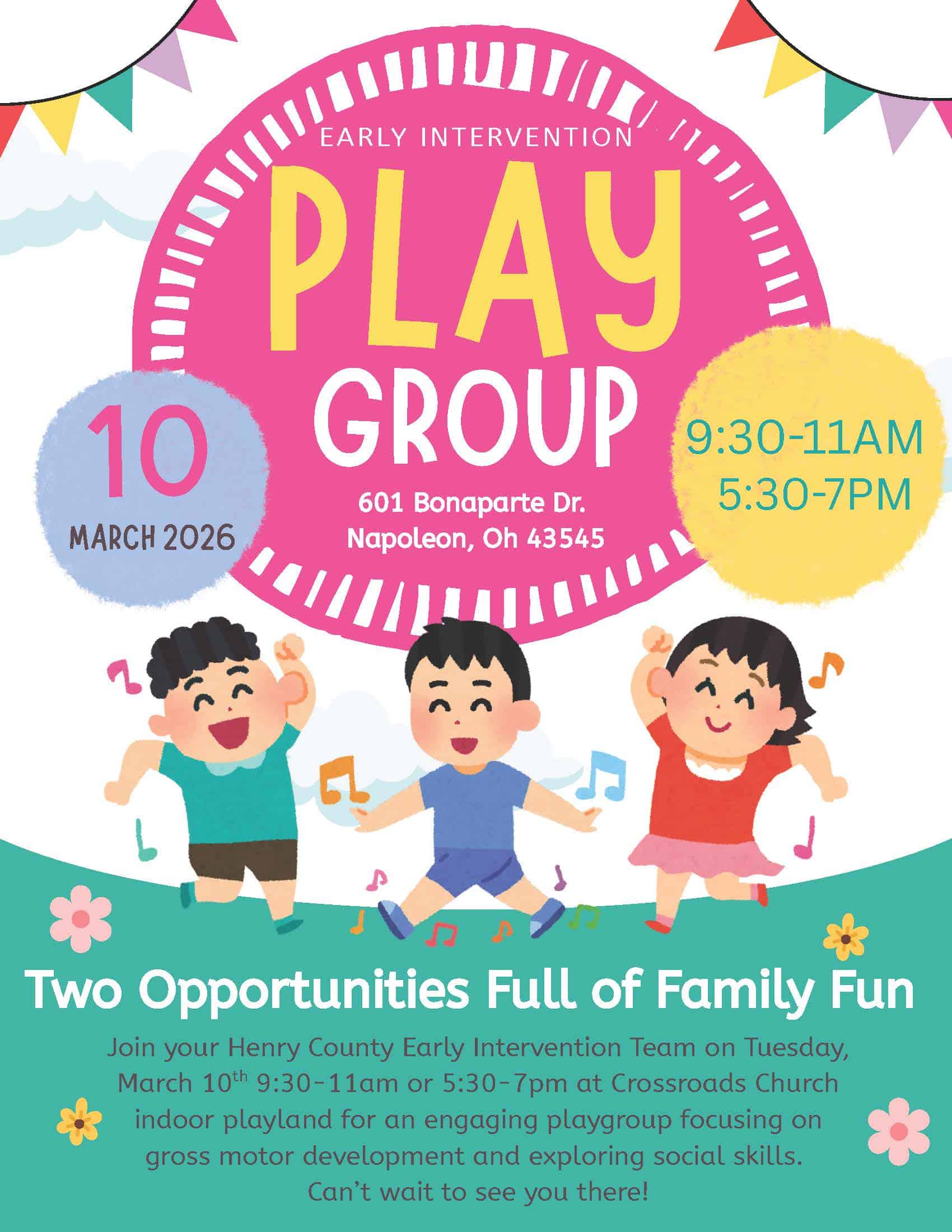 Children playing at early intervention playgroup in Henry County, March 2026.