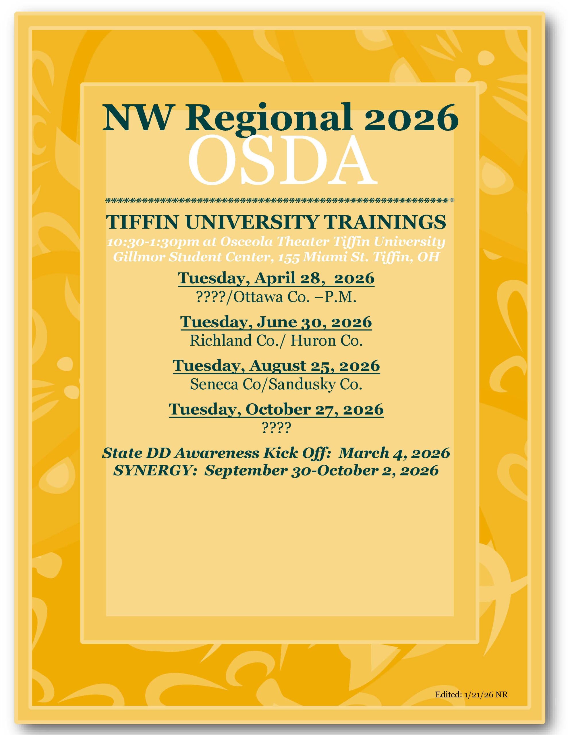 OSDA Training Schedule Flyer