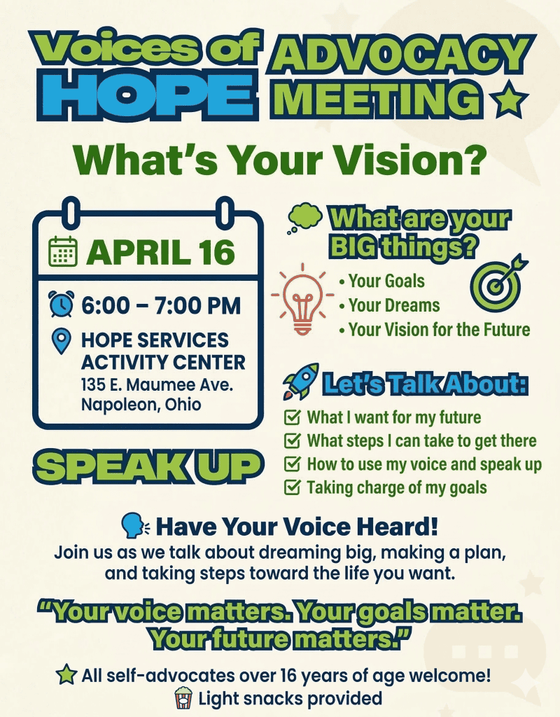 Advocacy Meeting for Voices of HOPE event in April.