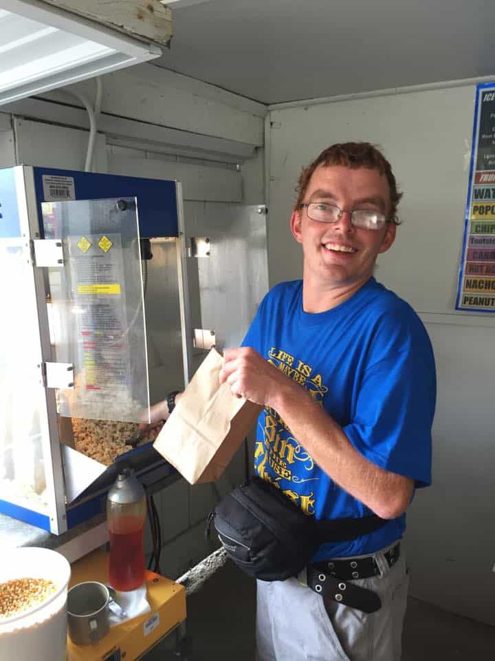 Chris working at the popcorn booth at the Henry County Fair