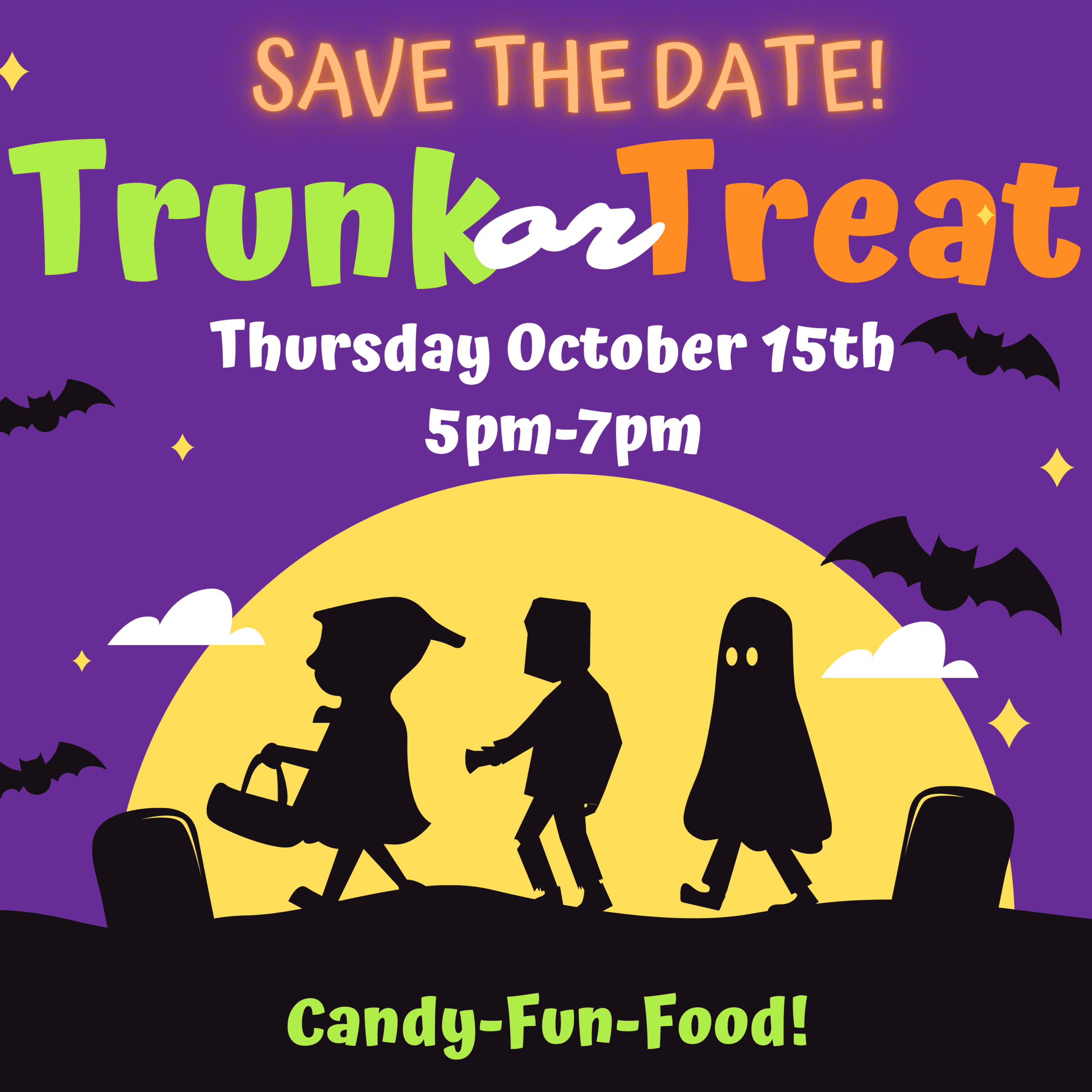 Save the date image of trick or treaters